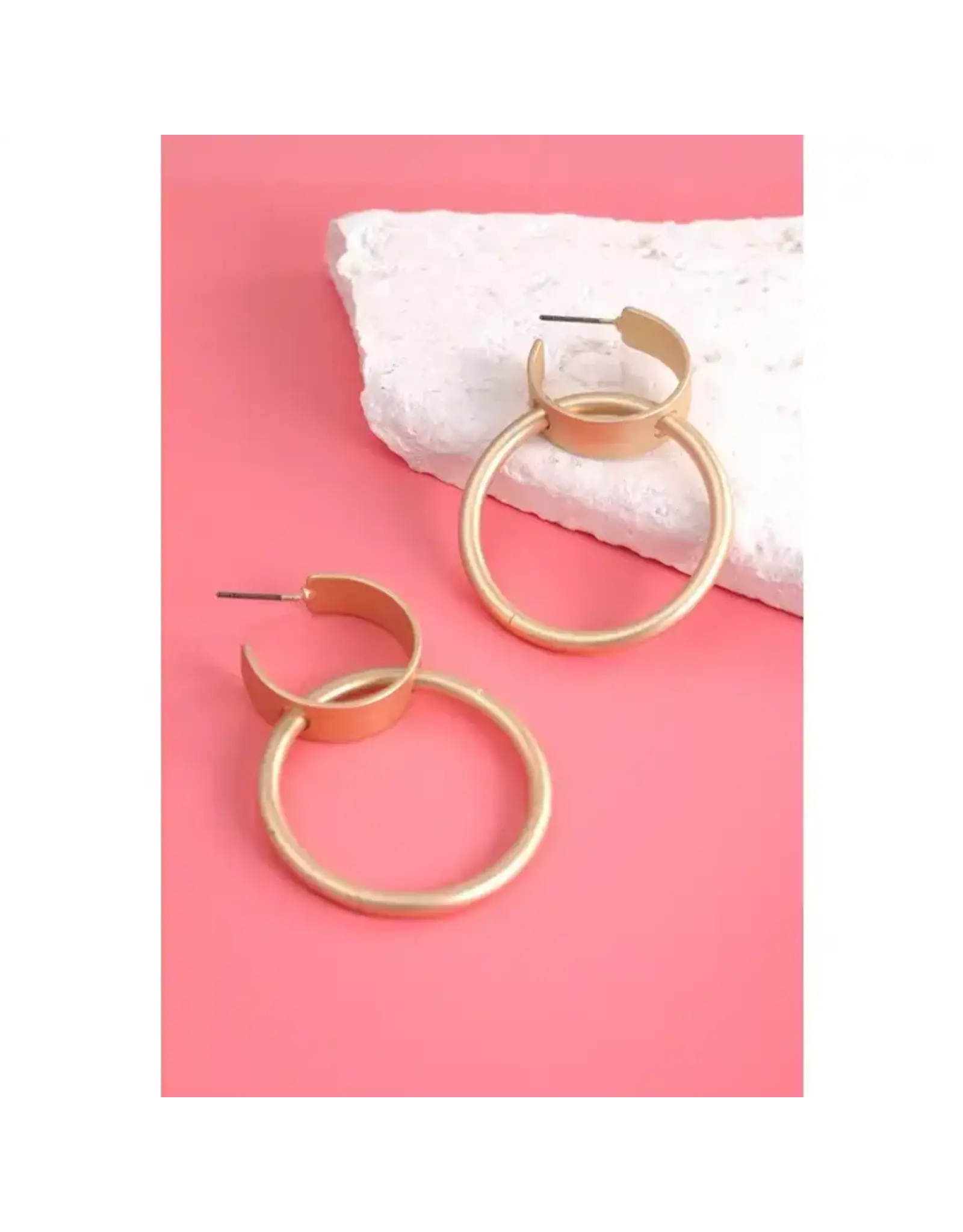 Matte Gold Double Hoop Drop Earrings