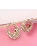 Gold Pearl Pave Huggie Hoop Earrings