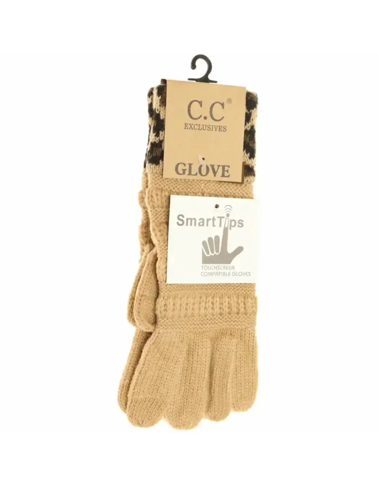 CC Leopard Knit Gloves - Camel