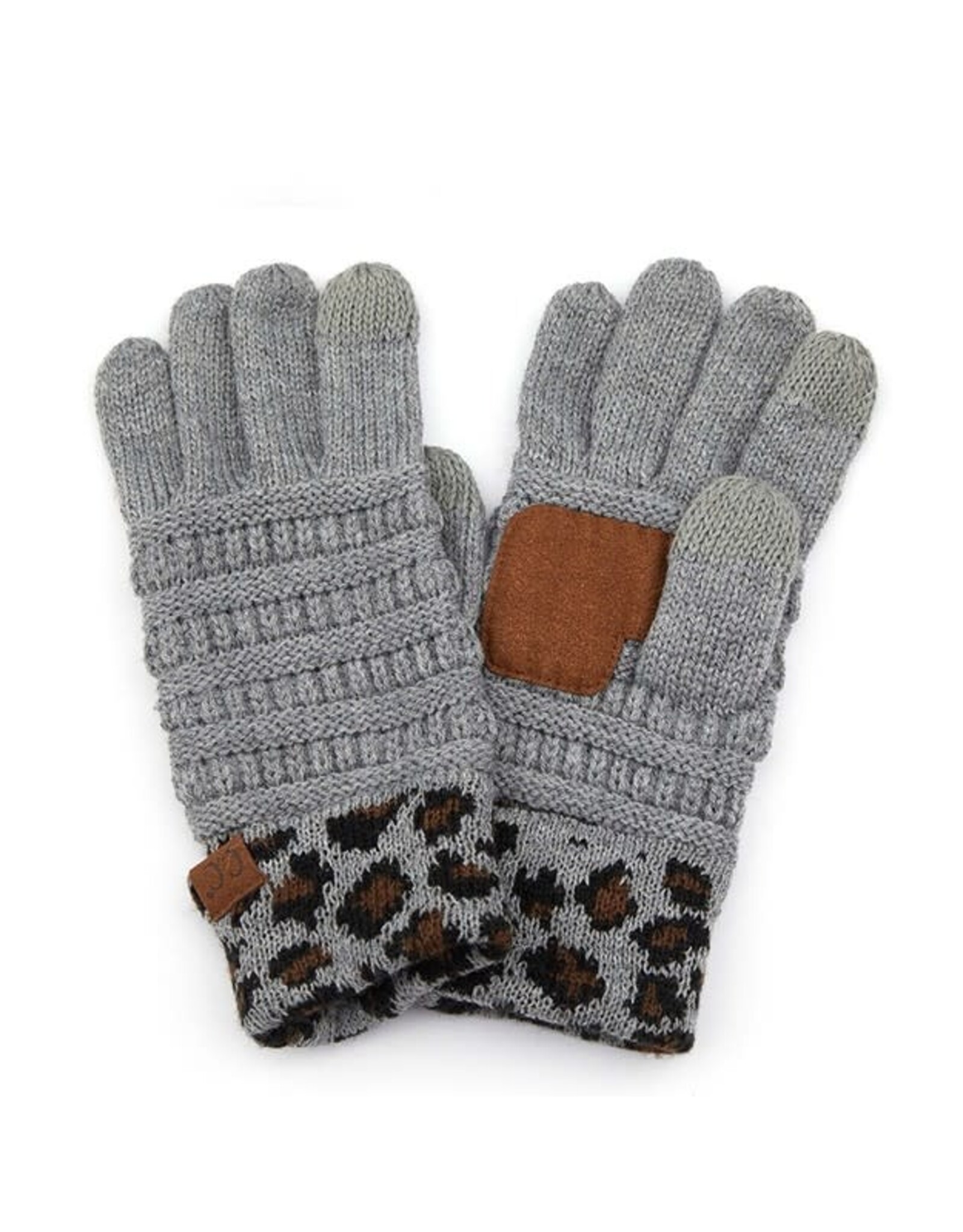 CC Leopard Knit Gloves - Lt Grey