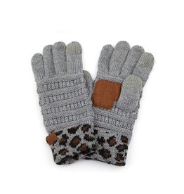 CC Leopard Knit Gloves - Lt Grey