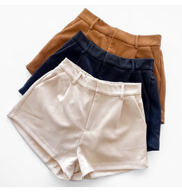 Cream High Waist Suede Shorts