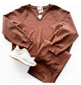 Red Bean V-Neck Sweatshirt Pants Set