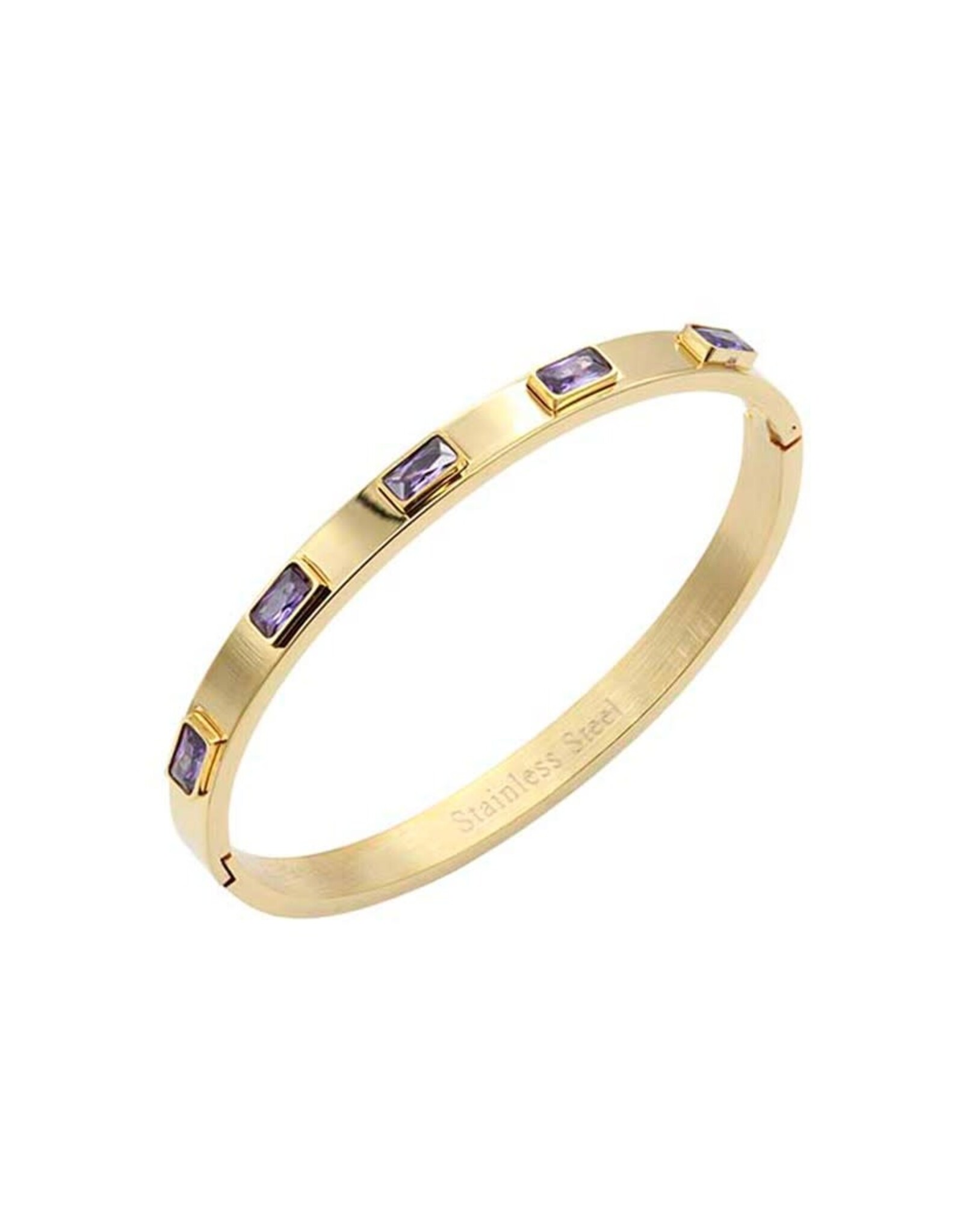 Gold Purple Stainless Steel Bangle Bracelet
