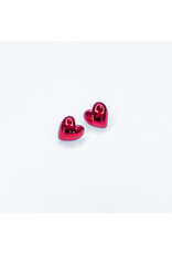 Red Puffed Heart Stud Earrings