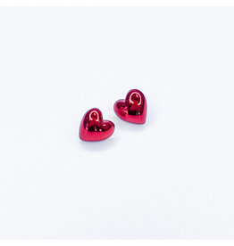 Red Puffed Heart Stud Earrings