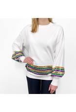 Off White Mardi Gras Sequin Trim Sweater