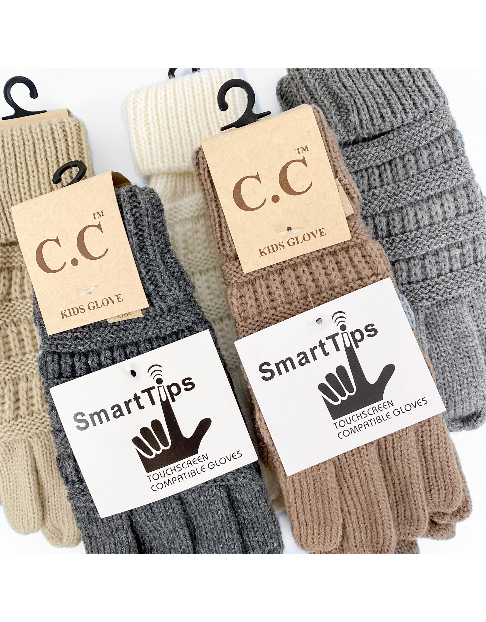 Tween Solid Cable Knit CC Gloves - Ivory