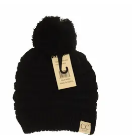 Tween Solid Pom CC Beanie - Black