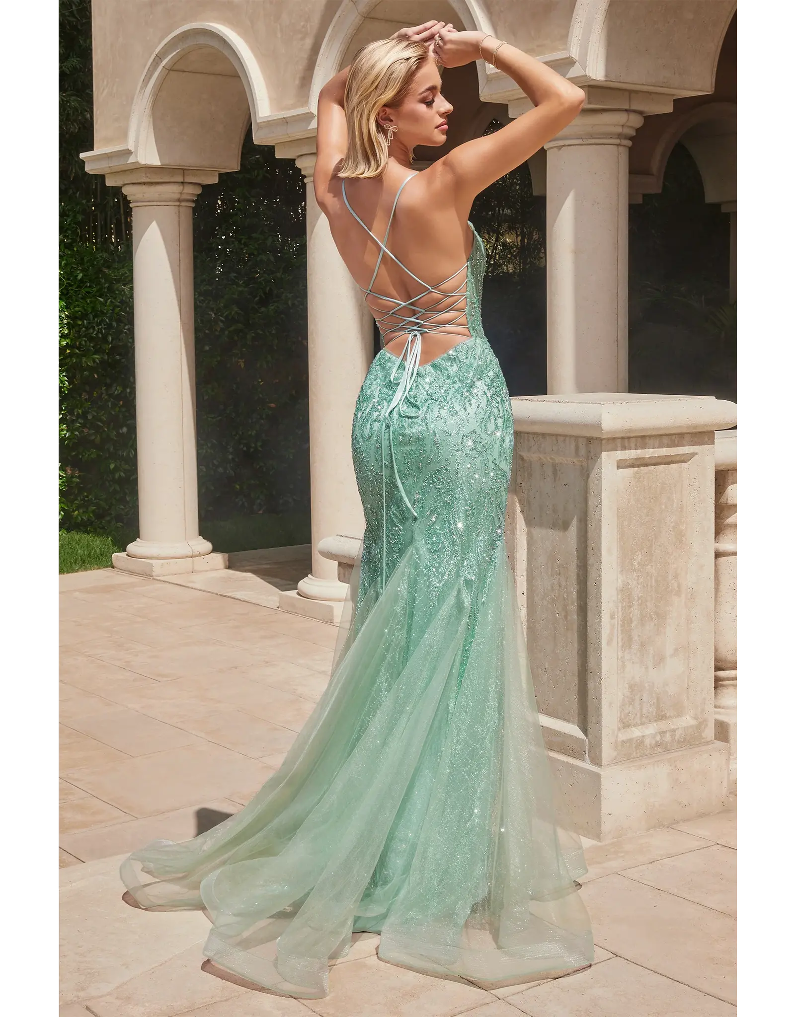 Sage Embellished Mermaid Long Formal Dress - 12