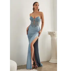 Dusty Blue Strapless Long Formal Dress - 10