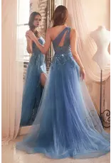 Lapis Blue One Shoulder Long Formal Dress - 8