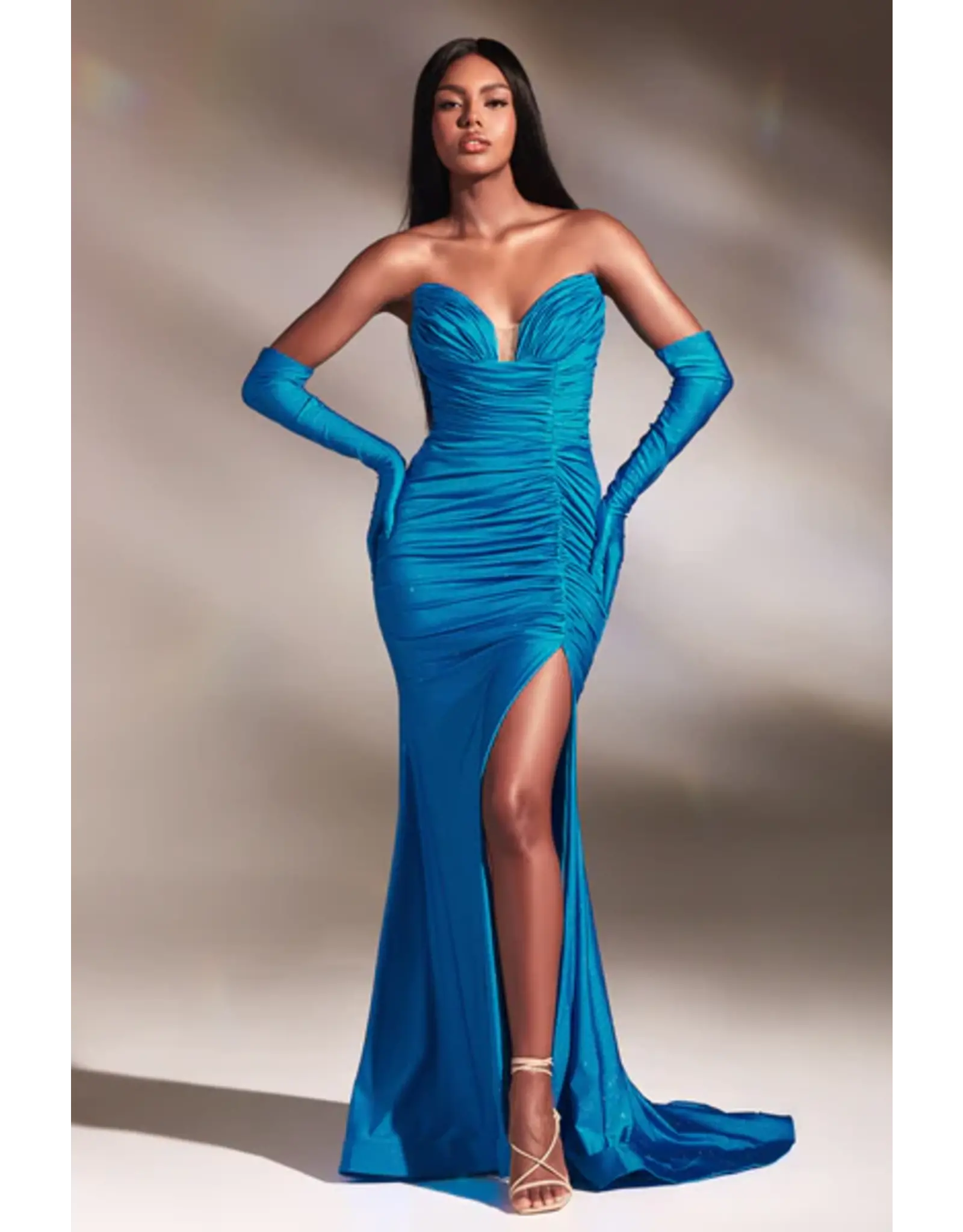 Ocean Blue Glitter Long Formal Dress - 4