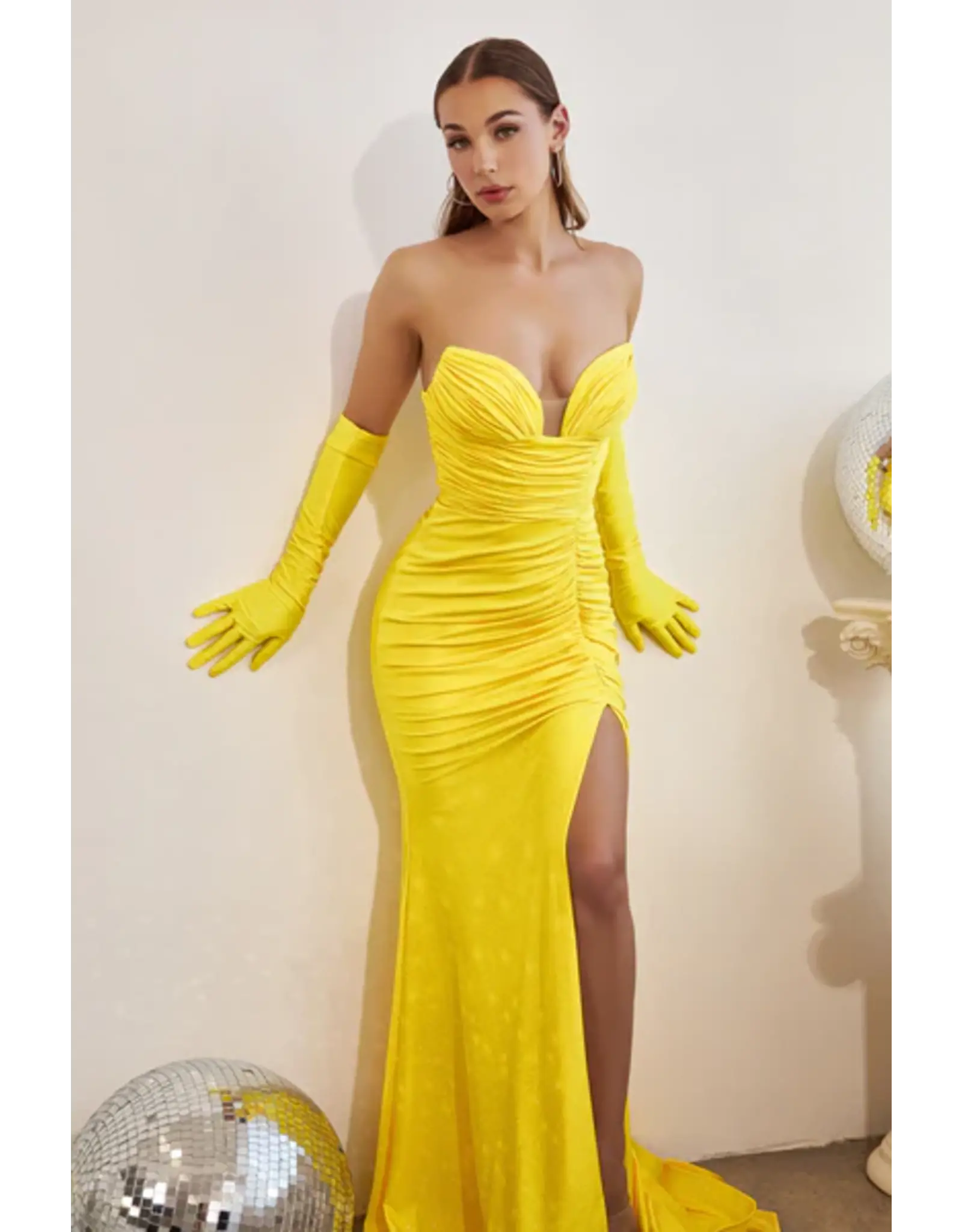 Yellow Glitter Long Formal Dress - 6