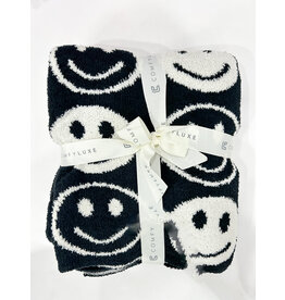 Smiley Face Reversible Blanket - Black