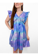 Violet Foil Ruffle Sleeve Dress