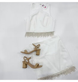 White Pearl Trim Skirt Set