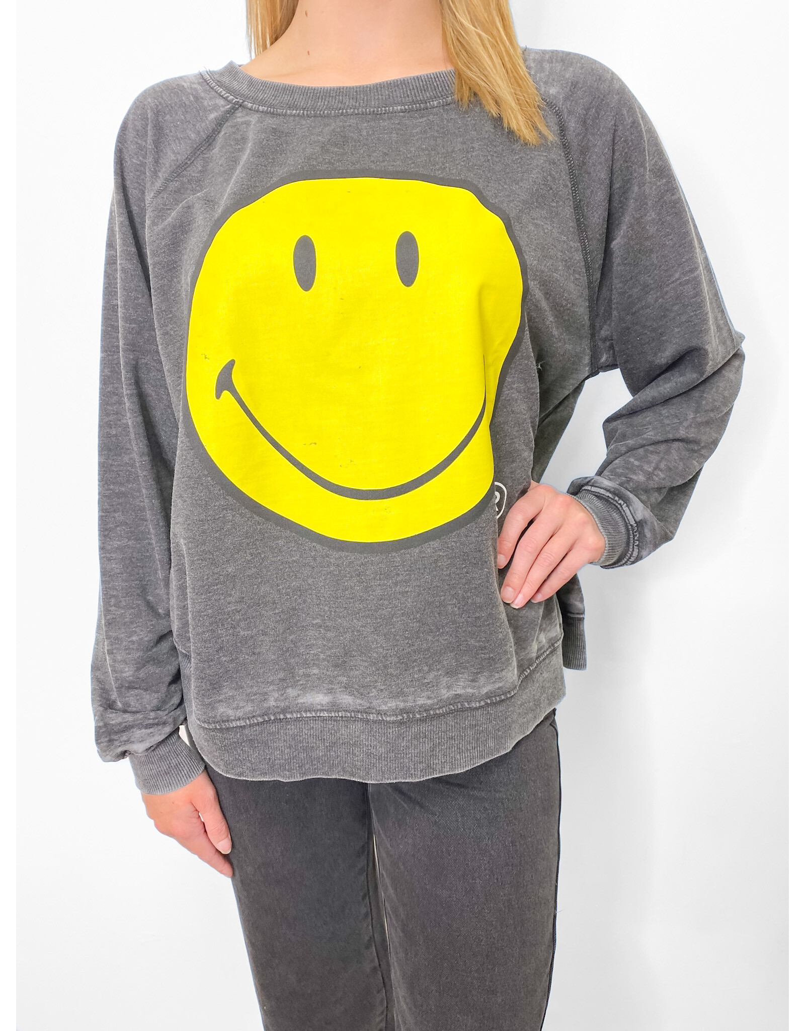 Black Smiley Face Burnout Sweatshirt