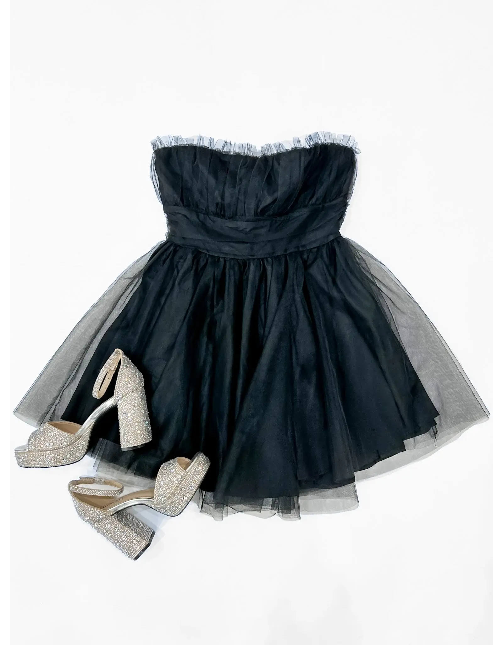 Black Strapless Tulle Dress