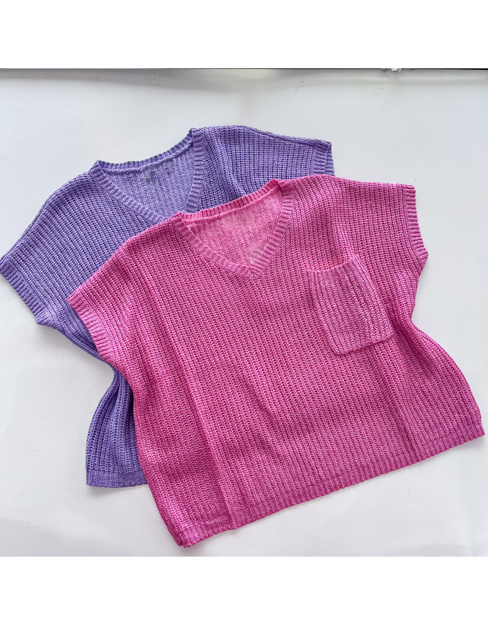 Candy Pink Metallic V-Neck Sweater