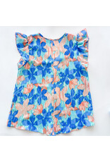 Turquoise/Blue Floral Ruffle Sleeve Top