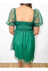 Green Puff Sleeve Organza Dress
