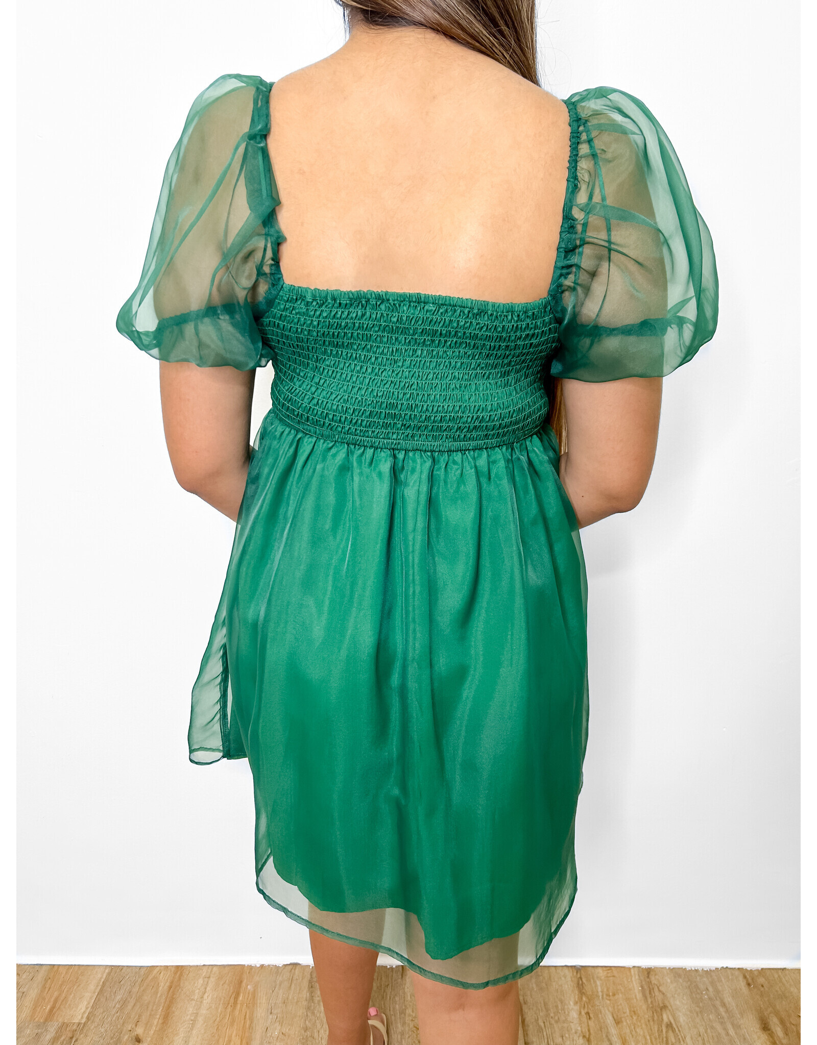 Green Puff Sleeve Organza Dress