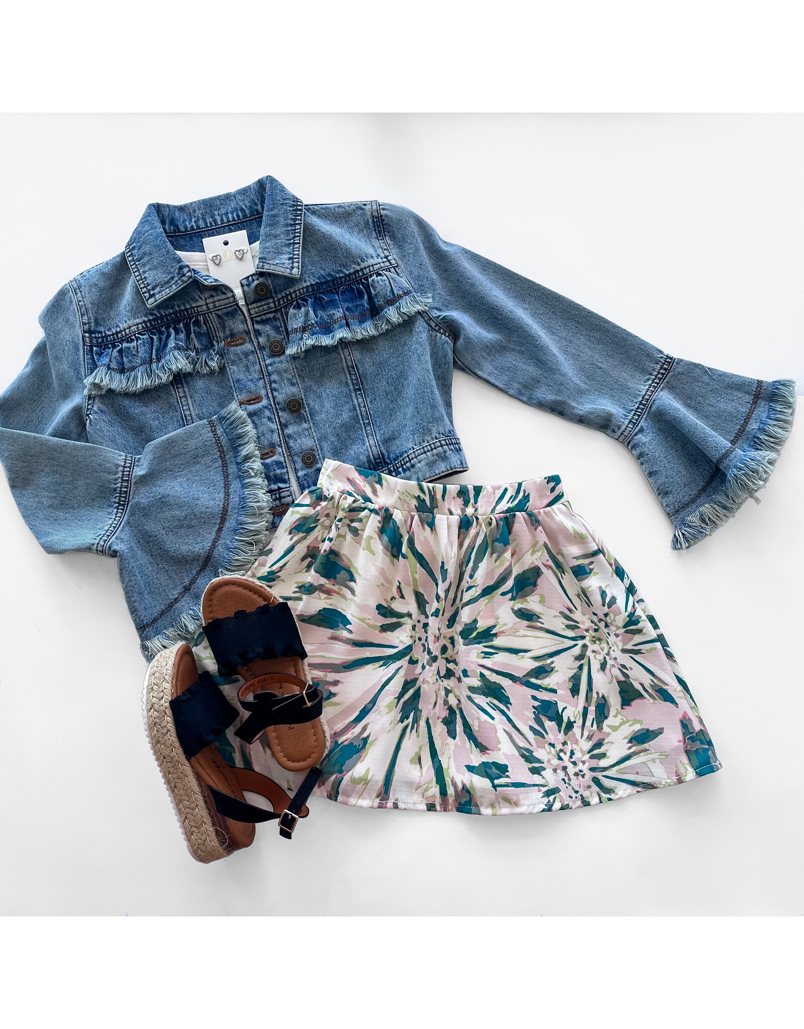 Sadie & Sage Tween Green Multi Moon & Back Skirt