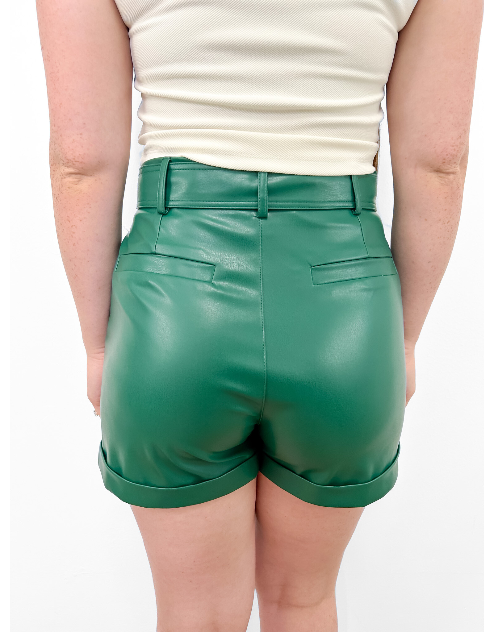 Hunter Green Faux Leather Shorts