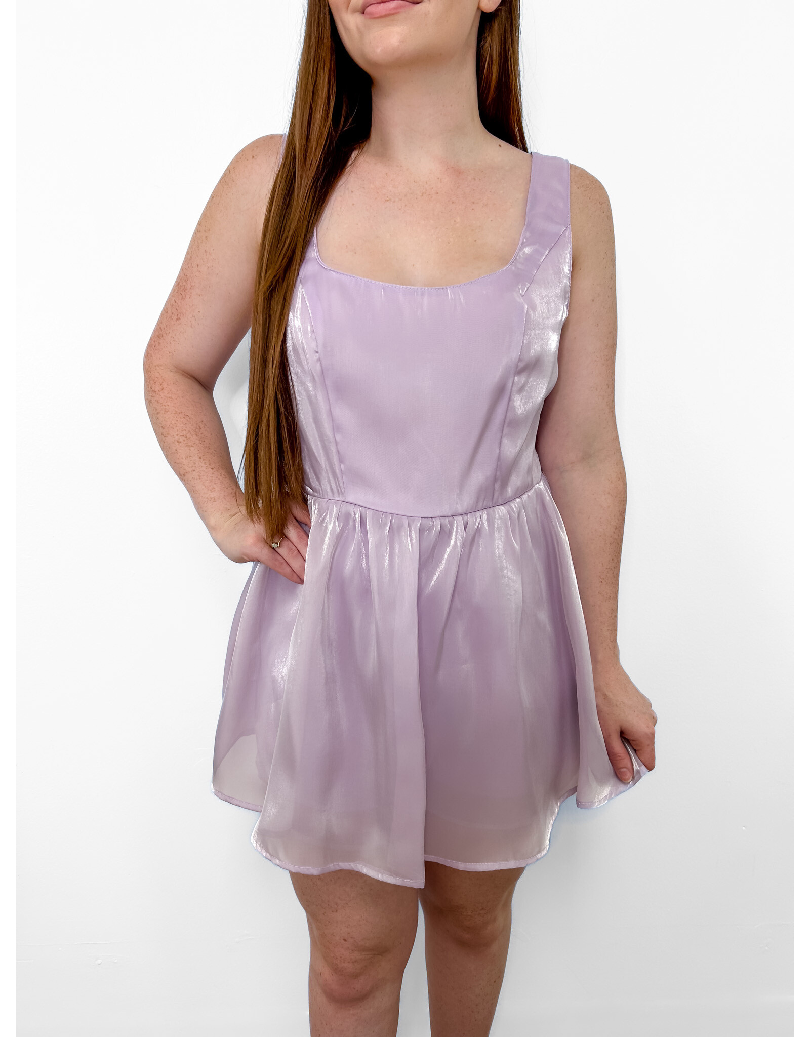 Lavender Shimmer Dress Romper