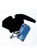 Tween Black V-Neck Popcorn Sweater