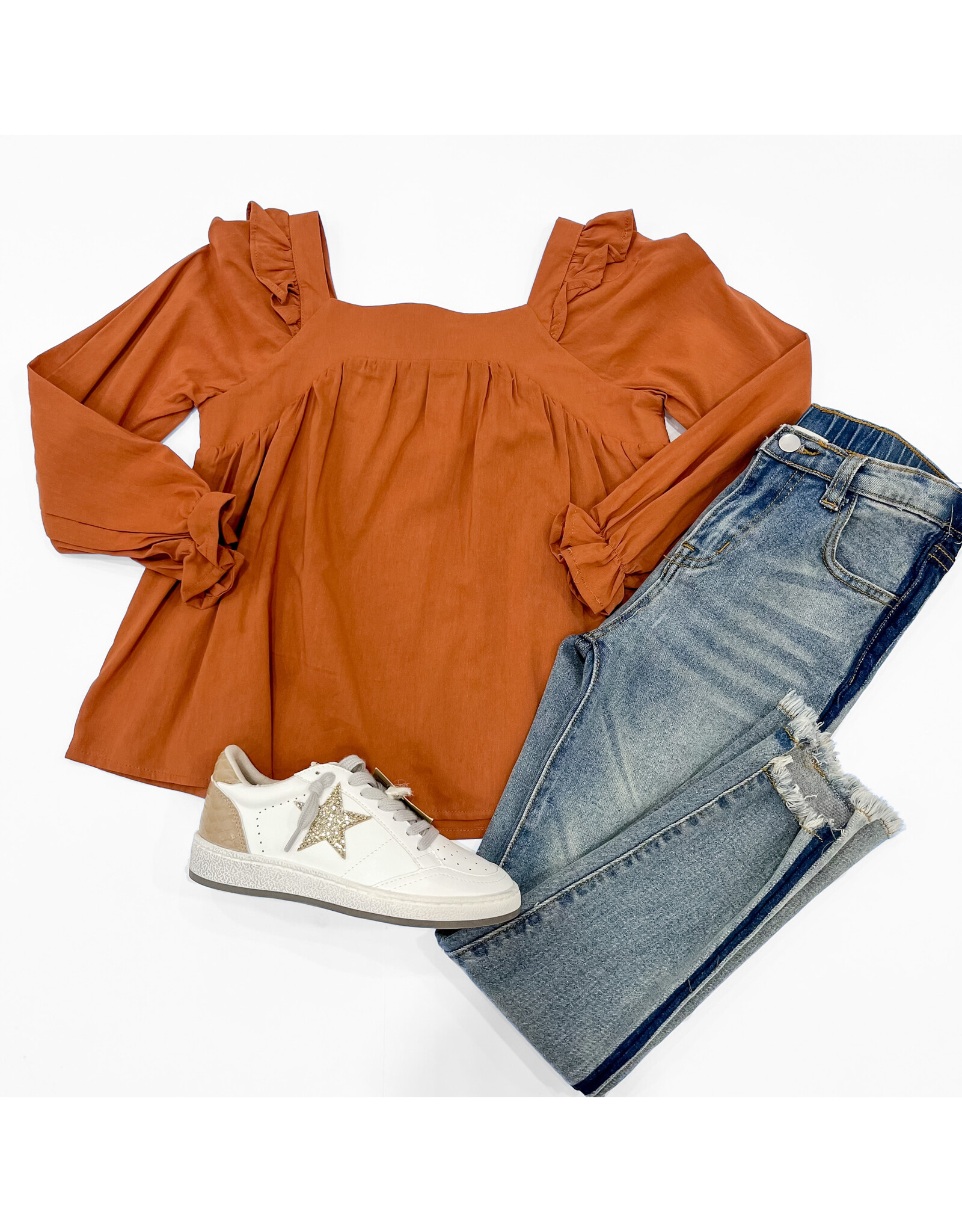 Tween Brown Ruffle Shoulder Top