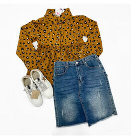 Hayden Tween Camel Leopard Button Up Top