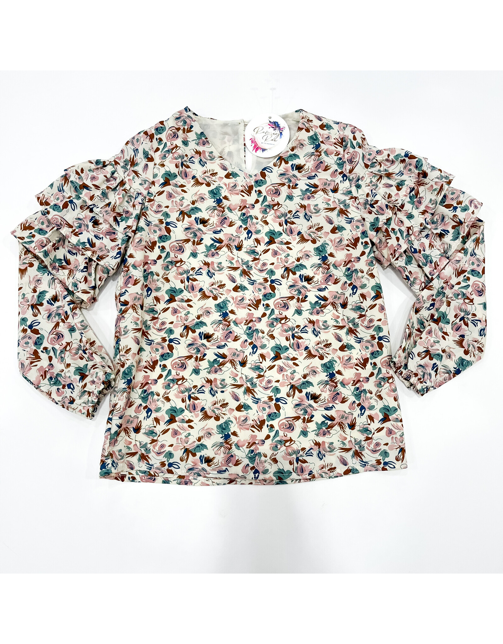 Hayden Tween Cream Printed Ruffle Sleeve Top