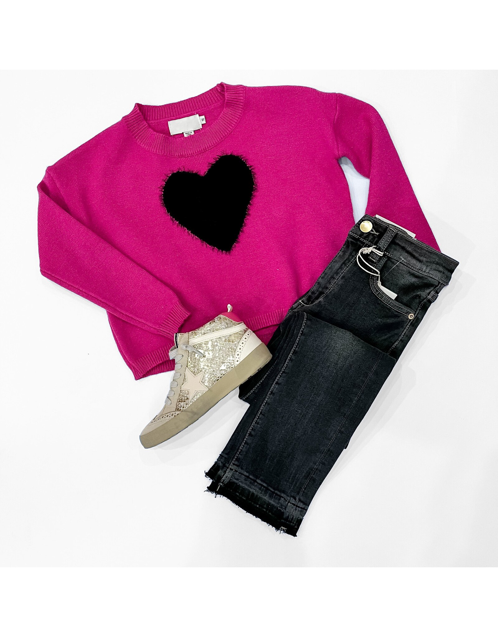 Tween Fuchsia Heart Sweater