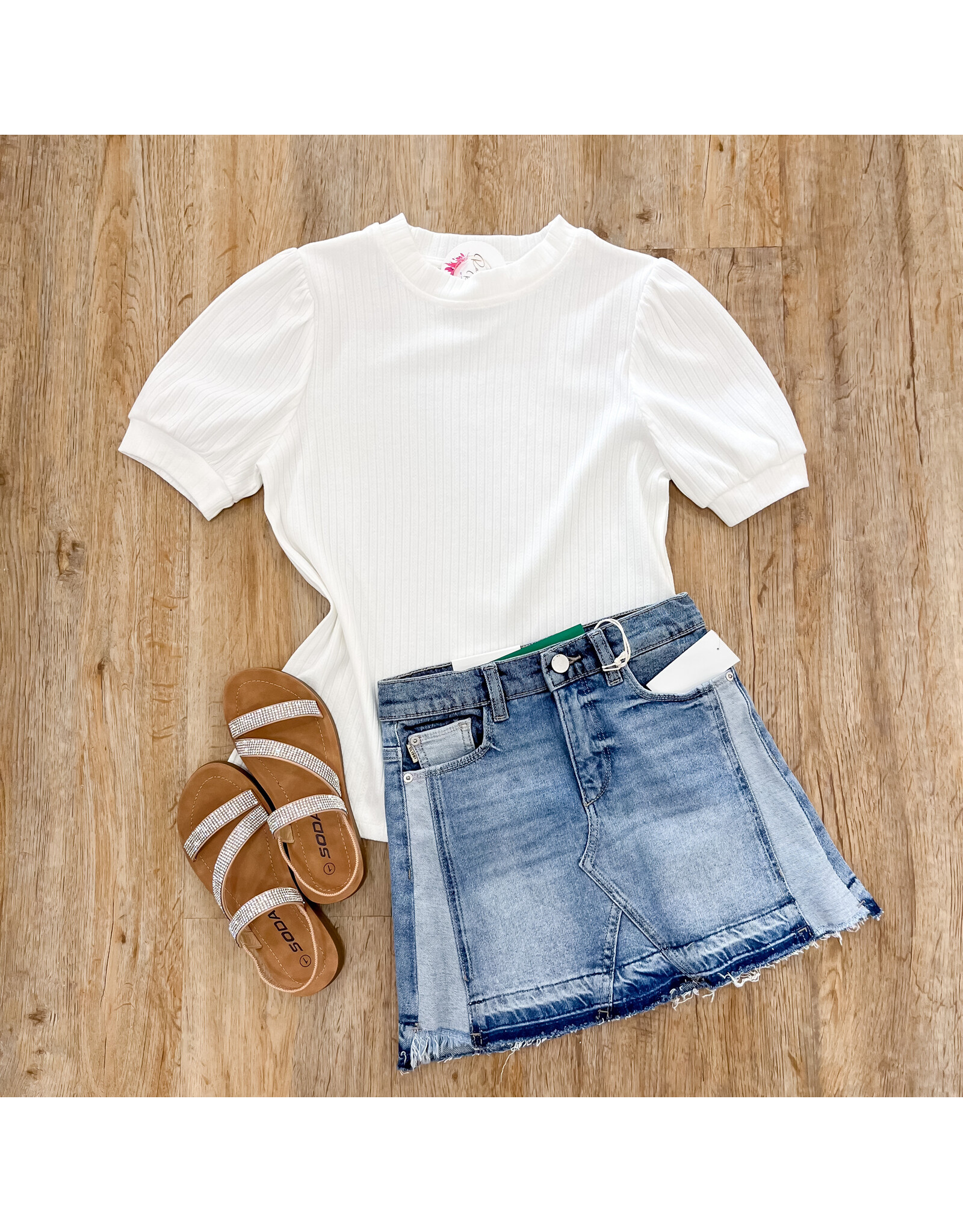 Tween Off White Textured Banded Top