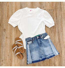 Tween Off White Textured Banded Top