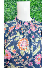 Navy Floral Puff Sleeve Top