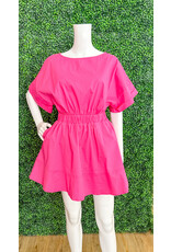 Pink Short Sleeve Elastic Waist Dress