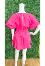 Pink Short Sleeve Elastic Waist Dress