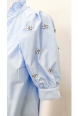 Blue Jeweled Sleeve Top