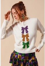 Ivory Mardi Gras Sequin Bow Sweater