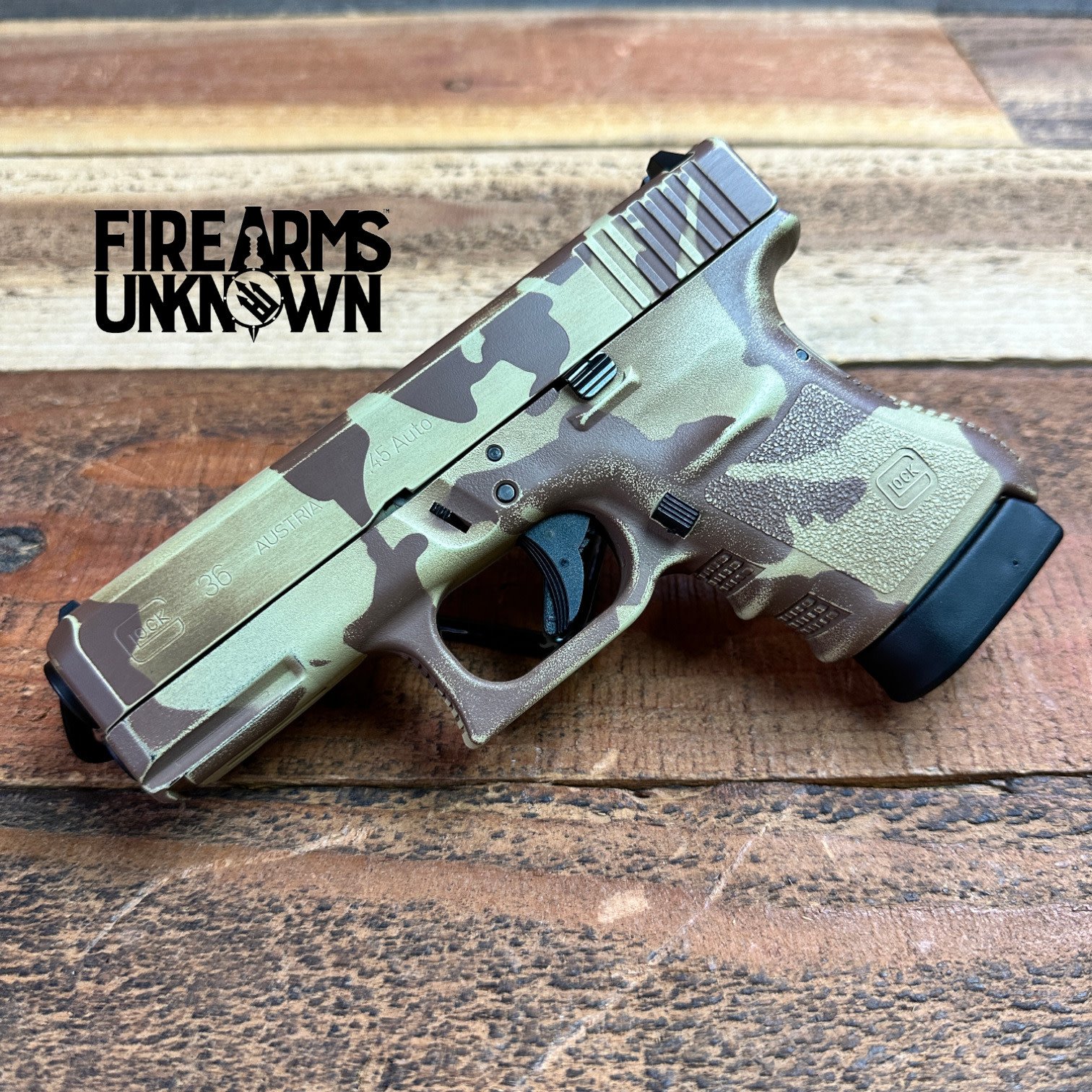 Glock G36 45ACP Tri-Color Battle Worn  Cerakote Brown/FDE Camo Pistol