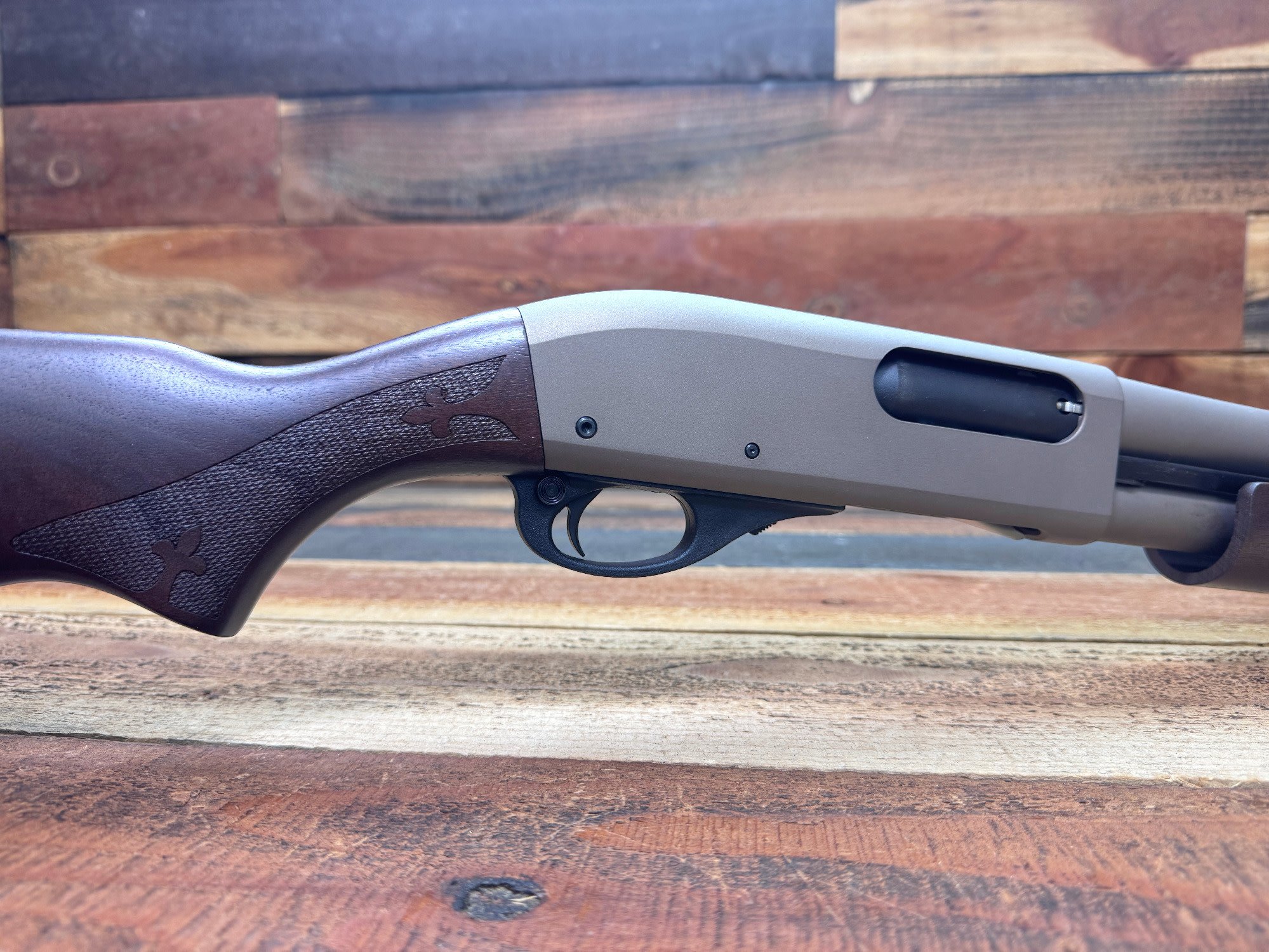 Remington, 870 Tactical, 12 Gauge, Cerakote Smoked Bronze Shotgun w/ Wood Stock