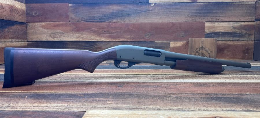 Remington, 870 Tactical, 12 Gauge, Cerakote Cobalt Kinetics Green Shotgun w/ Wood Stock