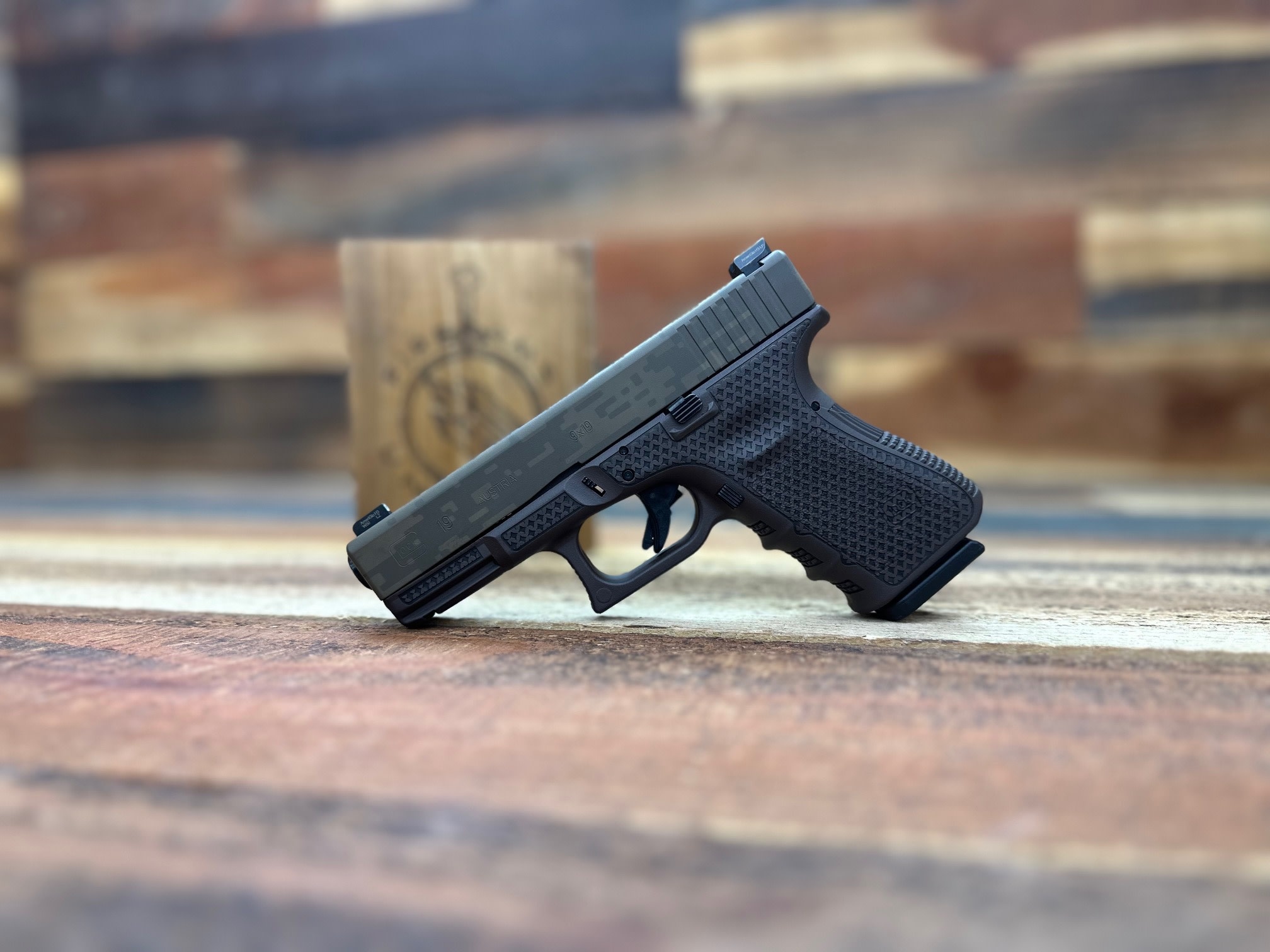 Glock 19 Gen3, Refurbished, Custom Cerakote Vortex Bronze & Patriot Brown, Laser Stipled G19 Pistol