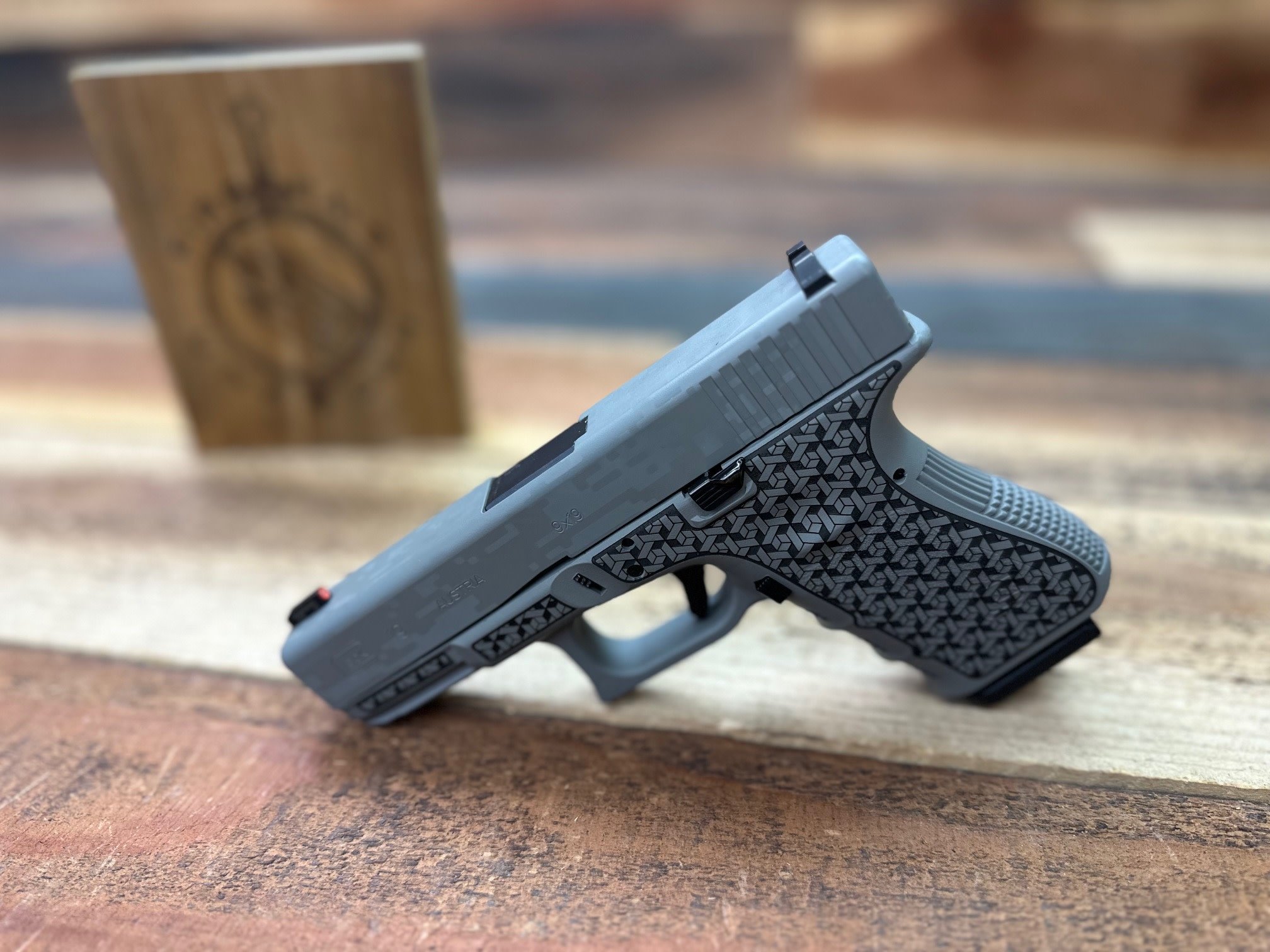 Glock 19 Gen3, Refurbished, Custom Cerakote Bull shark Gray , Laser Stipled G19 Pistol