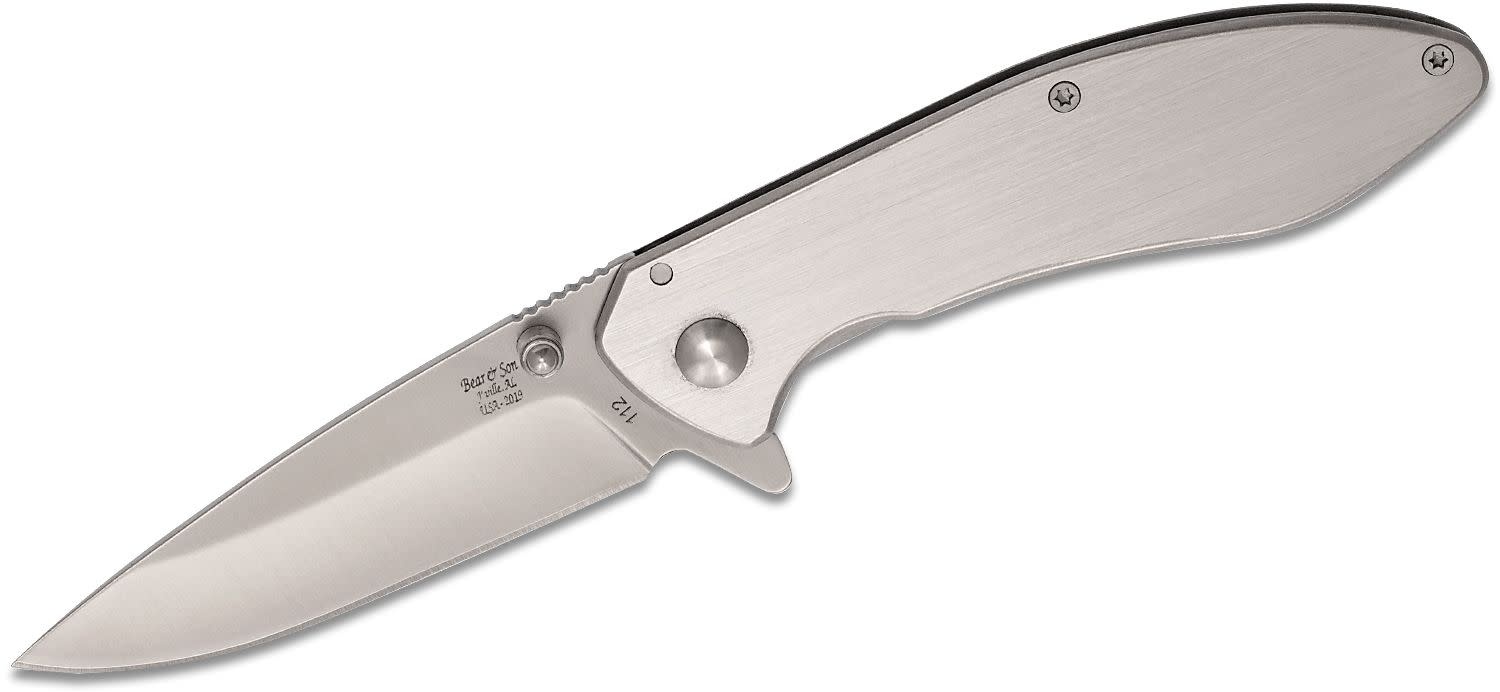 Bear & Son Executive 2.875" Satin Drop Point, SS Liner Lock Flipper Knife