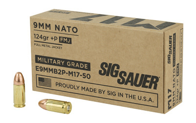Sig Sauer 9mm +P 124gr M17 Elite Ball FMJ 50rnd Box