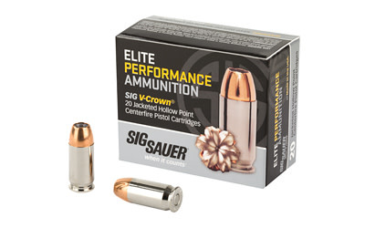 Sig Sauer, Elite Performance V-Crown, 45 ACP, 185 Grain, Jacketed Hollow Point, 20 Round Box